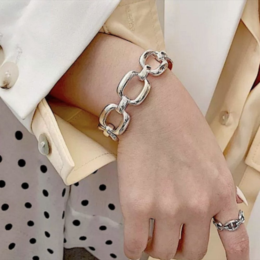 STERLING SILVER CHAIN LINK BRACELET - Picture 8 of 11